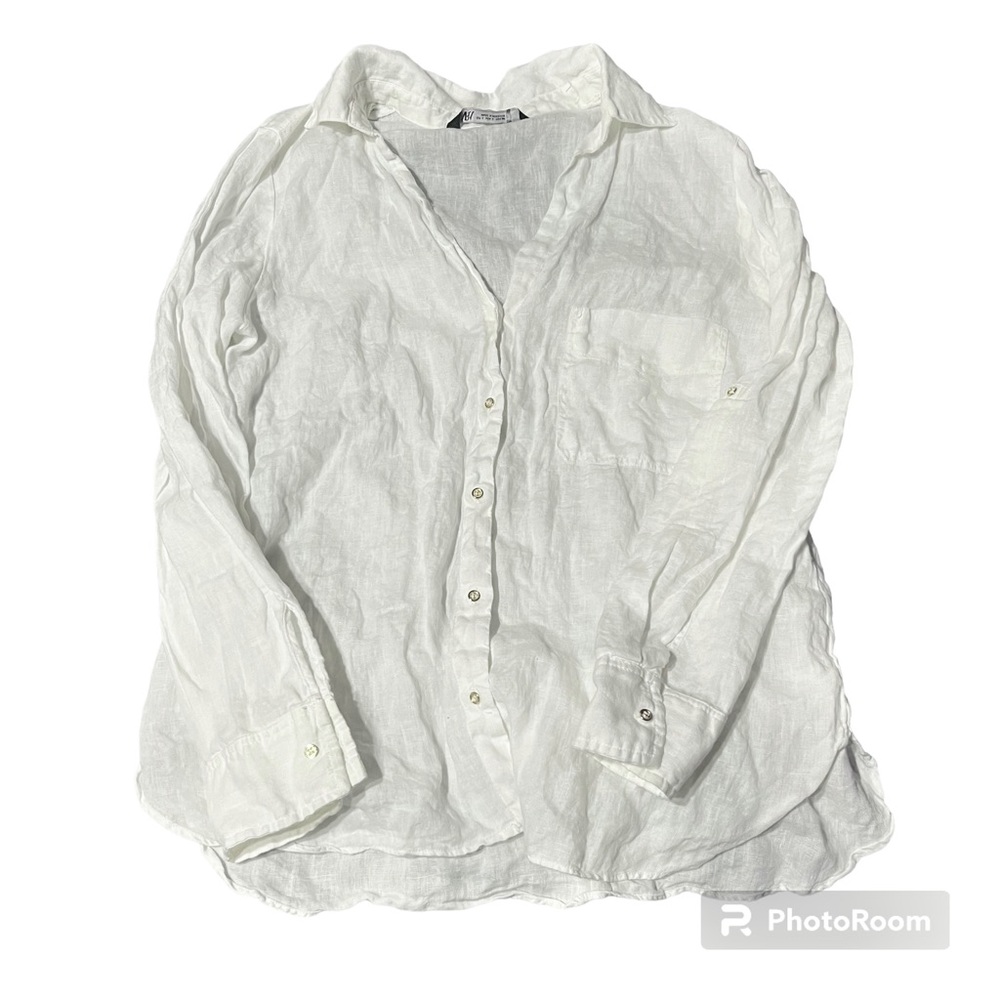 Zara white linen button up blouse